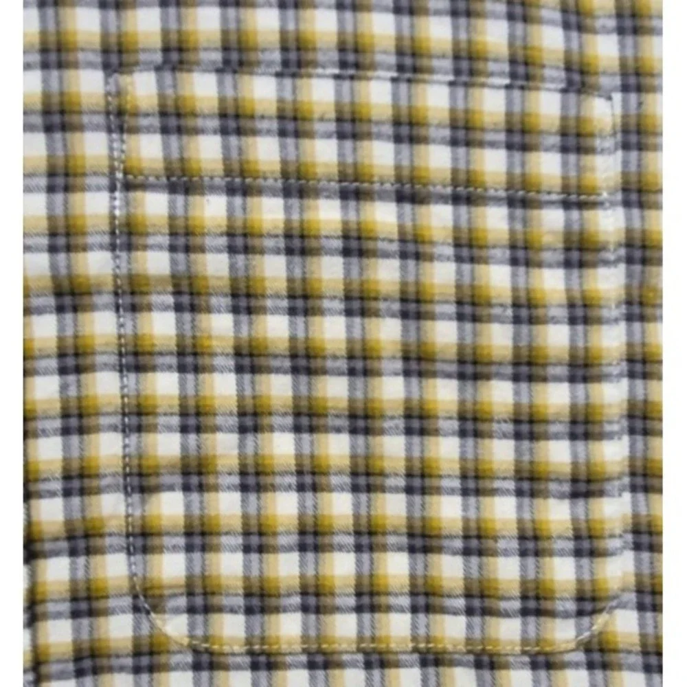 Banana Republic Untucked Fit men's brown plaid‎ LS button up shirt LG Cotton